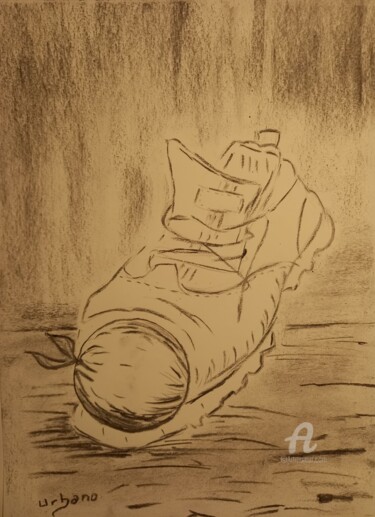 Drawing titled "Basket et l' orange" by Roberto Urbano, Original Artwork, Charcoal