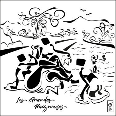 数字艺术 标题为“Les Grandes Baigneu…” 由Tinarebou, 原创艺术品, 2D数字工作 安装在木质担架架上