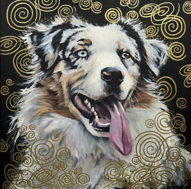 AUSTRALIAN SHEPHERD - acrylic painting, original gift, cute 绘画 标题为“AUSTRALIAN SHEPHERD…” 由Alona Vakhmistrova, 原创艺术品, 丙烯