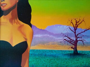 Peinture intitulée "La femme et l'arbre" par Michel Pezeril, Œuvre d'art originale, Huile Monté sur Châssis en bois