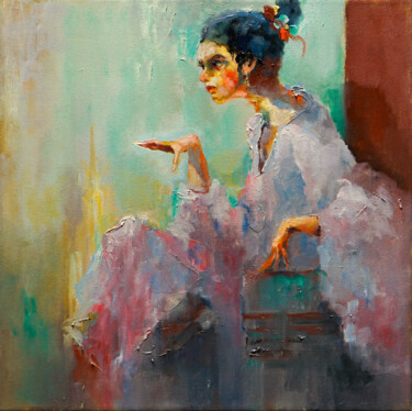 Schilderij getiteld "young Spanish woman" door Pavel Filin, Origineel Kunstwerk, Olie Gemonteerd op Frame voor houten branca…