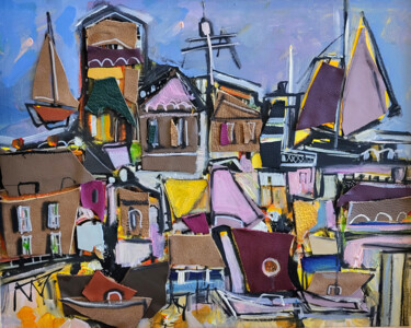 Peinture intitulée "Quai d'affluence" par Muriel Cayet, Œuvre d'art originale, Acrylique Monté sur Châssis en bois