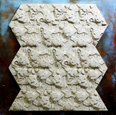 Abstract sculpture in the wall, gypsum ornament: "SURFACE" Sculpture titled "Abstract sculpture…" by Alek Tretiak, Original Artwork, Plaster Mounted on Wood Panel