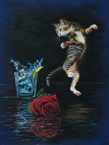 「Кот на свидании」というタイトルの絵画 Надежда Потехинаによって, オリジナルのアートワーク, オイル