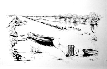 Disegno intitolato "Les marais du Coten…" da Veronique Gaudin, Opera d'arte originale, Inchiostro