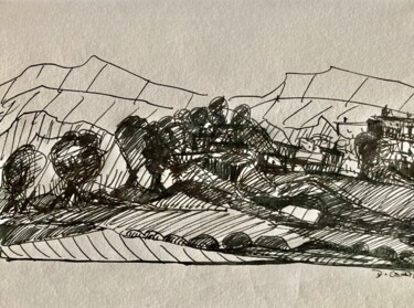 Dessin intitulée "Dans la nature" par Dominique Corti, Œuvre d'art originale, Encre