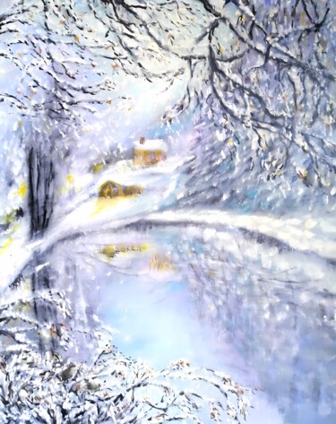 Winter Fairytale Snow Landscape , frozen lake,Christmas gift 绘画 标题为“Winter Fairytale Sn…” 由Diana Dimova - Traxi, 原创艺术品, 油