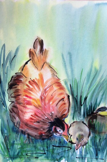 绘画 标题为“La poule” 由Ghislaine Rimmen-Mohl, 原创艺术品, 水彩