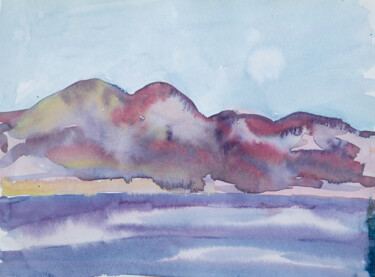 Betwen sunset and night - mountain landscape, abstract sea 绘画 标题为“Betwen sunset and n…” 由Dina Aseeva, 原创艺术品, 水彩