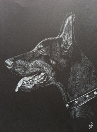 DOBERMANN - small drawing, original gift, dog Dessin intitulée "DOBERMANN - small d…" par Alona Vakhmistrova, Œuvre d'art originale, Crayon