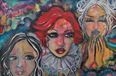 Peinture intitulée "Les 3 Grâces" par G6k Adams, Œuvre d'art originale, Acrylique Monté sur Châssis en bois