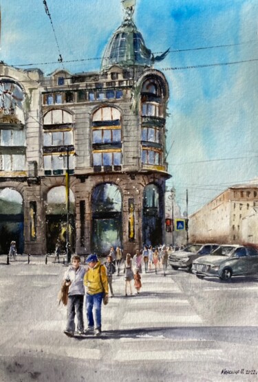 Painting titled "Favorite city" by Irina Maiakina, Original Artwork, Watercolor
