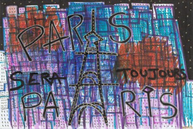 Σχέδιο με τίτλο "Paris sera toujours…" από O.M.A., Αυθεντικά έργα τέχνης, Μαρκαδόρος