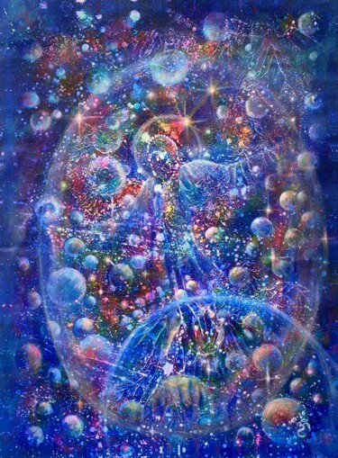 印花与版画 标题为“Angel on the night” 由Tanja Olsson, 原创艺术品, 丙烯 安装在木质担架架上