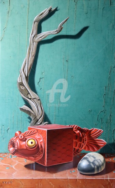 绘画 标题为“« Poisson rouge à d…” 由Galerie De  Parrhasios, 原创艺术品, 油 安装在木质担架架上