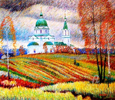 绘画 标题为“Осенний дождь” 由Alexander Breskin, 原创艺术品, 油 安装在木质担架架上