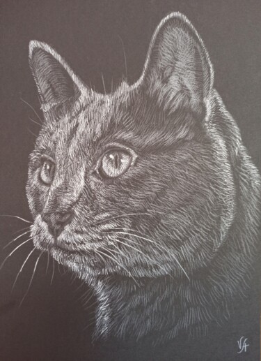 KORAT CAT - small drawing, original gift, animal 제목이 "KORAT CAT - small d…"인 그림 Alona Vakhmistrova로, 원작, 연필