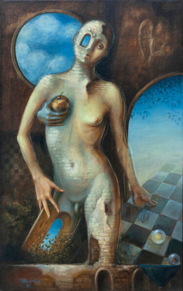 Painting titled "Rebis" by Marijana Rakićević, Original Artwork, Oil Mounted on Other rigid panel