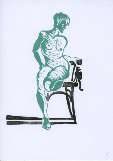 印花与版画 标题为“Nymph with a cat 2…” 由Maria Shedrina, 原创艺术品, Linocuts