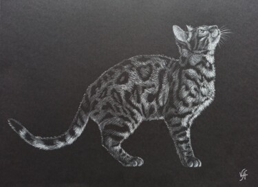 BENGALCAT - small drawing, original gift, cat 제목이 "BENGALCAT - small d…"인 그림 Alona Vakhmistrova로, 원작, 연필