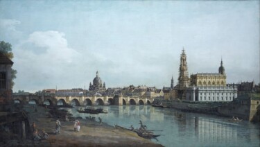 Dresde vue de la rive droite de l'Elbe Peinture intitulée "Dresde vue de la ri…" par Bernardo Bellotto, Œuvre d'art originale, Huile