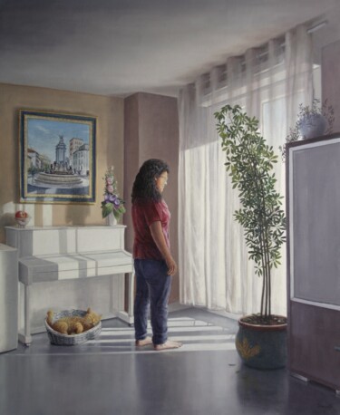Peinture intitulée "En fin d'après midi…" par Reza Sarrafi, Œuvre d'art originale, Huile Monté sur Châssis en bois
