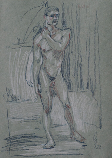제목이 "Ivan is posing"인 그림 Sergey Sovkov로, 원작, 실버 포인트