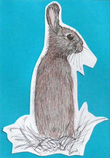 图画 标题为“Lapin de dos” 由O.M.A., 原创艺术品, 标记