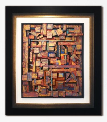 Collages titled "Neo Gold II" by João Rodrigues, Original Artwork, Acrylic Mounted on Wood Stretcher frame