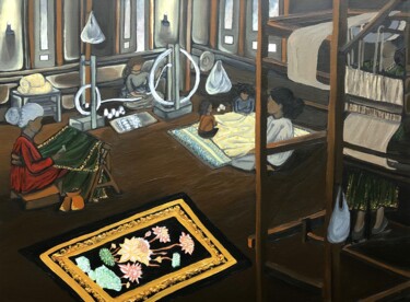 绘画 标题为“Les tisseuses du La…” 由Aziza Siankam, 原创艺术品, 丙烯