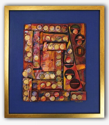 Collages titled "Neo Gold" by João Rodrigues, Original Artwork, Acrylic Mounted on Wood Stretcher frame