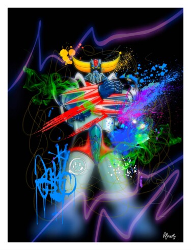 绘画 标题为“Goldorak street” 由Dominique Kleiner, 原创艺术品, 数字油画
