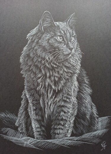 NEBELUNG - small drawing, original gift, cat 제목이 "NEBELUNG - small dr…"인 그림 Alona Vakhmistrova로, 원작, 연필