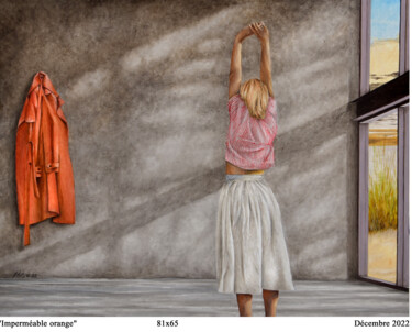 Peinture intitulée "Imperméable orange" par Plumerand Frédéric, Œuvre d'art originale, Huile Monté sur Châssis en bois