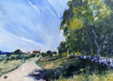 Peinture intitulée "Kirche in Los Arroy…" par Diana Knepper, Œuvre d'art originale, Huile Monté sur Panneau de bois