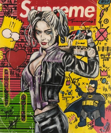 Pittura intitolato "Love Harley Quinn" da Yoz, Opera d'arte originale, Acrilico Montato su Telaio per barella in legno