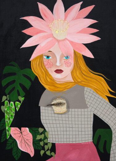 Retrato de mujer Pintura original decorativa. Room decor Painting titled "Retrato de mujer Pi…" by Valeria Cis, Original Artwork, Acrylic