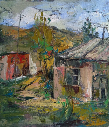 Painting titled "Rural Charm" by Kamsar Ohanyan, Original Artwork, Oil Mounted on Wood Stretcher frame