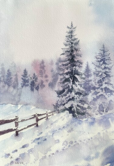 Forest in winter Painting titled "Forest in winter" by Yanina Kalinichenko, Original Artwork, Watercolor