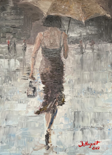 绘画 标题为“La femme au paraplu…” 由Jacky Bellaguet, 原创艺术品, 油