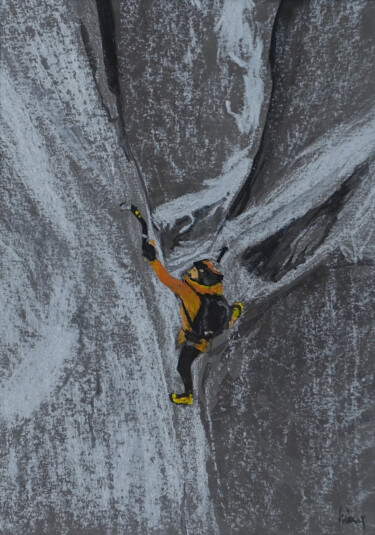 Dans la goulotte "Le Vent du Dragon", à l'Aiguille du Midi 图画 标题为“Dans la goulotte "L…” 由Dominique Hieaux, 原创艺术品, 粉笔
