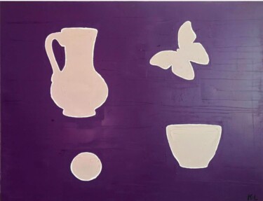 Painting titled "Nature morte violet…" by Karine Lejeune, Original Artwork, Oil