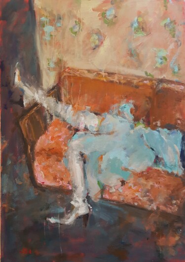 Peinture intitulée "Canapé bien confort…" par Isabelle Cotillard, Œuvre d'art originale, Huile Monté sur Châssis en bois
