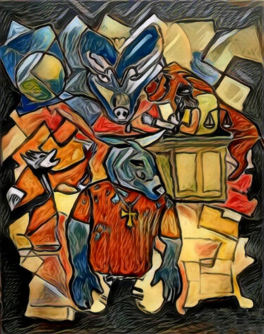 Les animaux malades de la peste selon La Fontaine 「Les animaux malades…」というタイトルの絵画 Grégoire Koboyan (Cricorps)によって, オリジナルのアートワーク, オイル