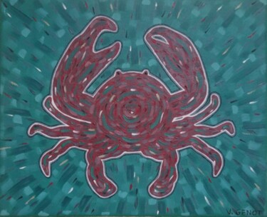 绘画 标题为“Crabe rouge” 由Véronique Génot, 原创艺术品, 油 安装在木质担架架上