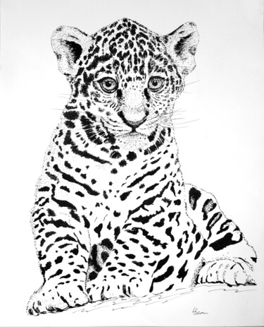 Cute jaguar cub 绘画 标题为“Cute jaguar cub” 由Любовь Самойлова, 原创艺术品, 墨