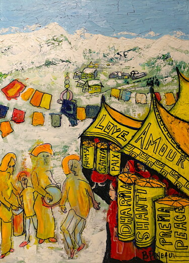 Peinture intitulée "H094P20 Feu sacré" par Bernard Pineau, Œuvre d'art originale, Huile