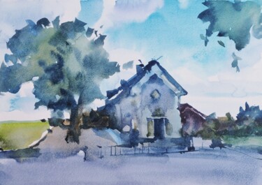 제목이 "Catehouse. Kasteel…"인 그림 Hanna Chervonna로, 원작, 수채화