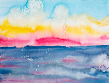 After the sunset - the last colors of the day - laguna bay 「After the sunset -…」というタイトルの絵画 Dina Aseevaによって, オリジナルのアートワーク, 水彩画