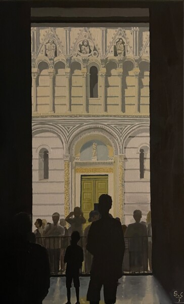 Schilderij getiteld "Les hordes" door Sophie Cousineau, Origineel Kunstwerk, Olie Gemonteerd op Frame voor houten brancard